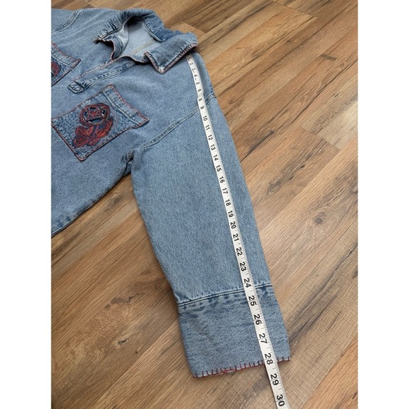 Boho Embroidered Denim Pullover Oversized Floral Boutique Art Top M L - Picture 8 of 8